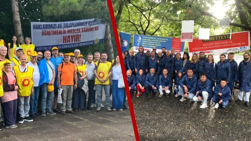 Öğretmenler TBMM önünde nöbette. Öğretmenlik Meslek Kanunu protesto ediliyor.